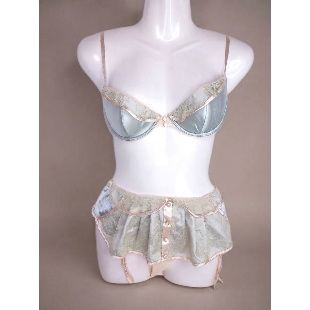 Victoria's Secret Sexy Little Things Maid Satin Garter Skirt Bra Set 34C M/L New